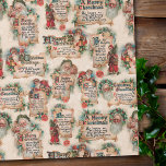 Vintage Santas with Christmas Greetings & Holly Wrapping Paper<br><div class="desc">Festive vintage seamless pattern featuring smiling Santas with Christmas greetings written on aged parchment scrolls in ornate typography and embellished with holly on antique sepia background.</div>