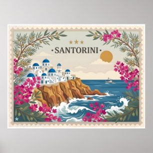 Vintage Santorini Greece Travel Postcard Poster