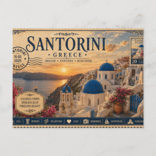 Vintage Santorini Vacation Souvenir Postcard