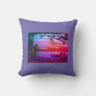 Vintage Sarasota, FL Beach Sunset - Gulf of Mexico Throw Pillow