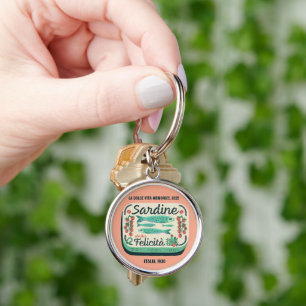 Vintage Sardine Can Italian Food Peach   Keychain