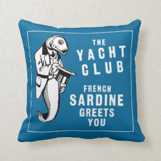 Vintage Sardine Fish Yacht Club Ad Throw Pillow