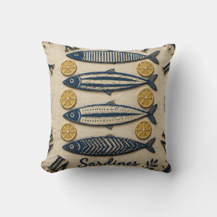 Vintage Sardines Throw Pillow