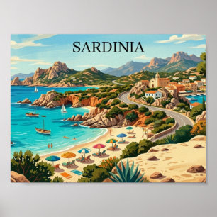 Vintage Sardinia Italy Travel Illustration Poster
