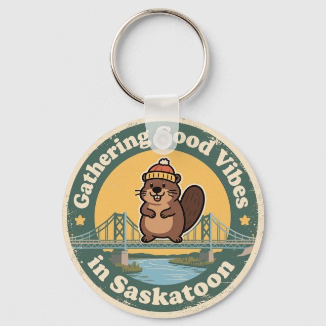 Vintage Saskatoon SK Good Vibes Gift Keychain (Front)