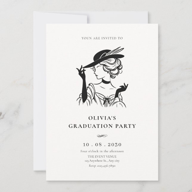 Vintage sassy lady elegant graduation invitation (Front)