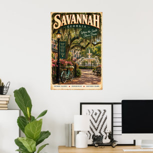 Vintage Savannah Georgia Travel Poster Southern