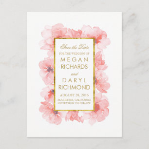 Vintage Save the Date - Gold and Blush Floral Announcement Postcard