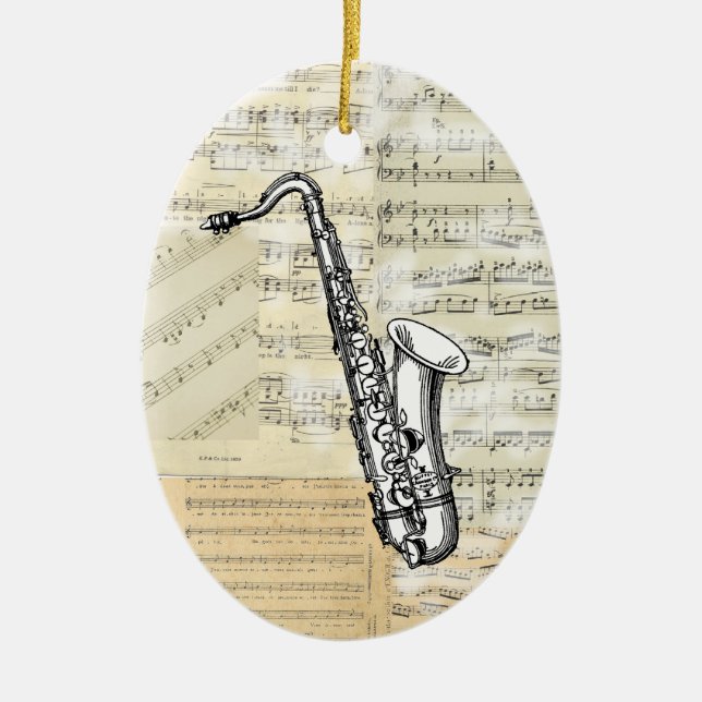 Vintage Saxophone Music Ornament (Front)