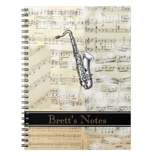 Vintage Saxophone Music Spiral Notebook (Front)