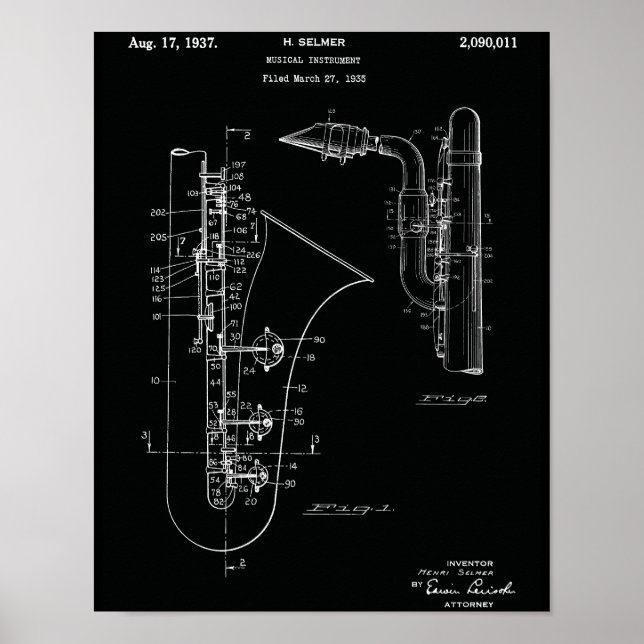 Vintage Saxophone Patent Art Print (Front)