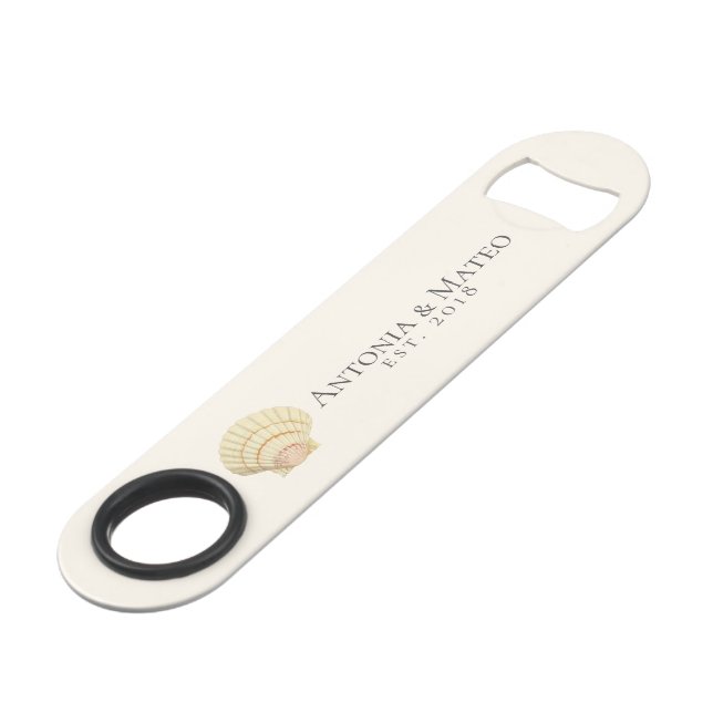 Vintage Scallop Seashell Wedding Anniversary Speed Bottle Opener (Front Angled)