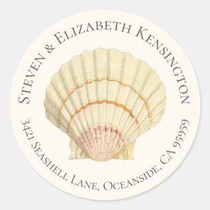 Vintage Scallop Single Seashell Address Classic Round Sticker