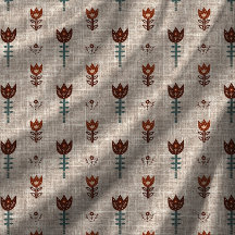 Vintage Scandinavia Folk Art Tulip Faux Linen