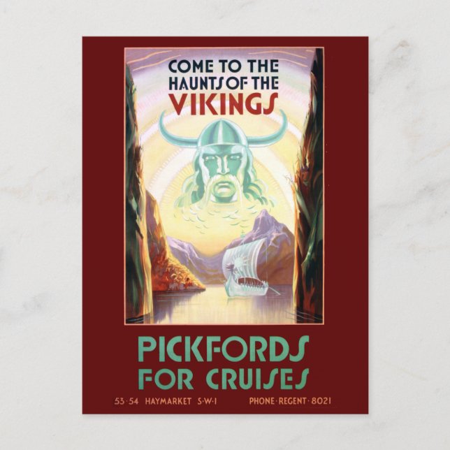 Vintage Scandinavia Vikings Cruise Travel Postcard (Front)