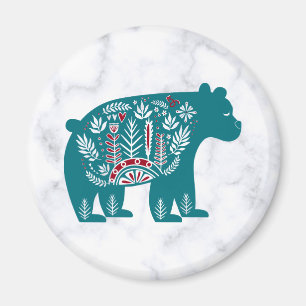 Vintage Scandinavian Blue Nordic Bear on Marble Magnet