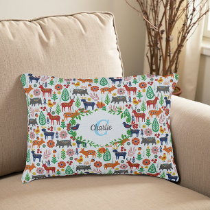 Vintage Scandinavian Folk Art Monogram Pattern Accent Pillow