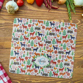 Vintage Scandinavian Folk Art Monogram Pattern Cutting Board
