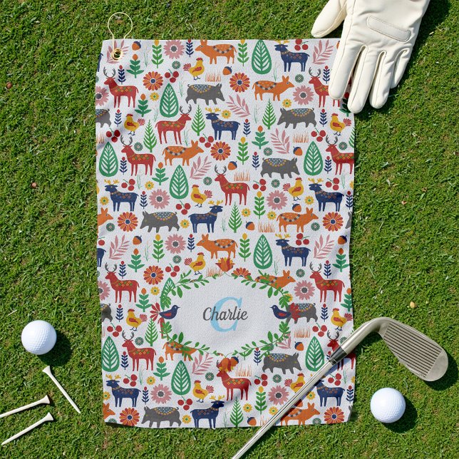 Vintage Scandinavian Folk Art Monogram Pattern Golf Towel (Creator Uploaded)