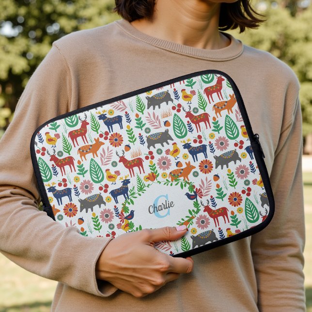 Vintage Scandinavian Folk Art Monogram Pattern Laptop Sleeve (Creator Uploaded)