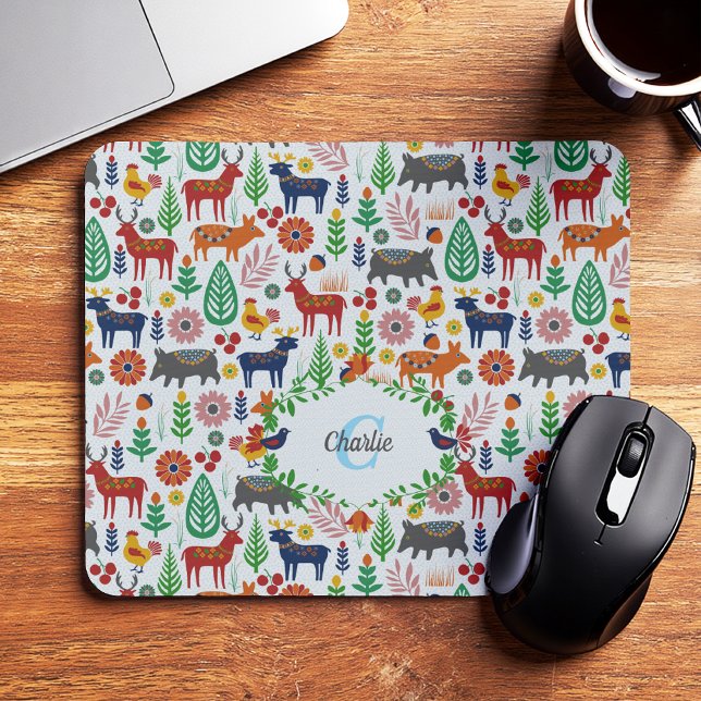 Vintage Scandinavian Folk Art Monogram Pattern Mouse Pad (Creator Uploaded)