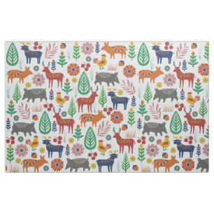 Vintage Scandinavian Folk Art Nordic Boho Pattern Fabric