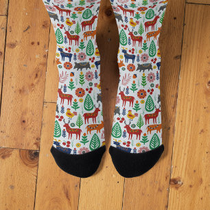 Vintage Scandinavian Folk Art Nordic Boho Pattern Socks