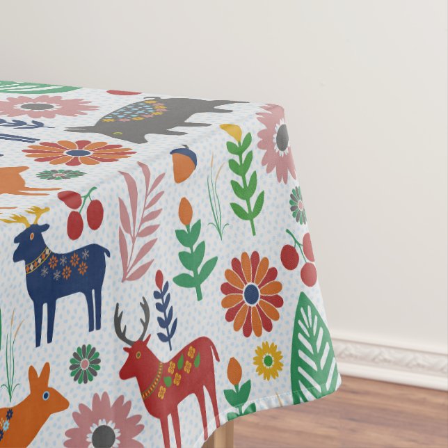 Vintage Scandinavian Folk Art Nordic Boho Pattern Tablecloth (In Situ)