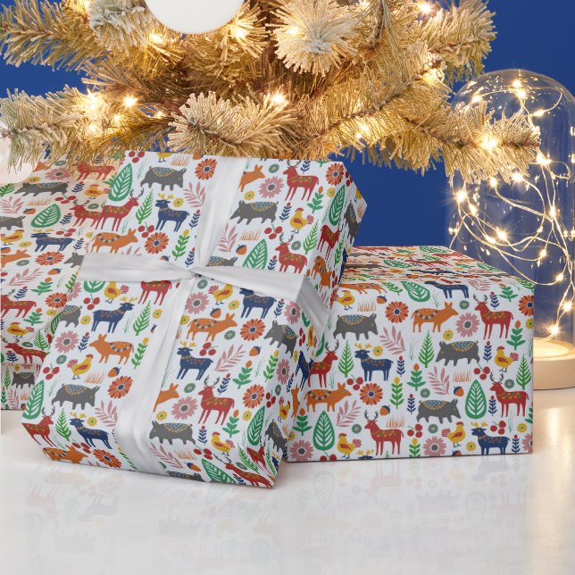 Vintage Scandinavian Folk Art Nordic Boho Pattern Wrapping Paper (Holidays)