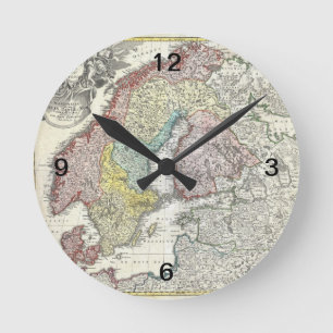 Vintage Scandinavian Map Round Clock