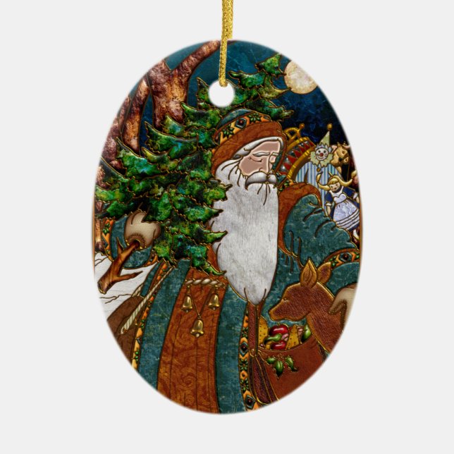 Vintage Scandinavian Santa Personalized Ceramic Ornament (Front)