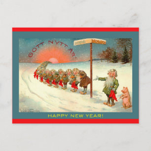 Vintage Scandinavian Tomte Happy New Year Image Postcard