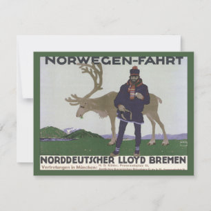 Vintage Scandinavian Travel to Norway Man Reindeer
