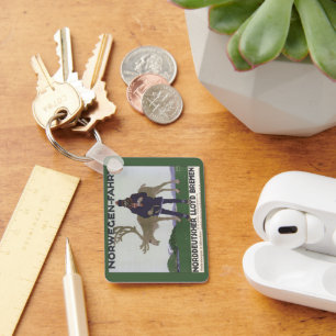 Vintage Scandinavian Travel to Norway Man Reindeer Keychain