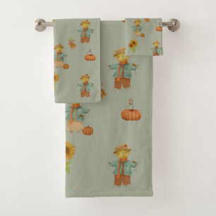 Vintage scarecrow and pumpkin Bath Towel Set