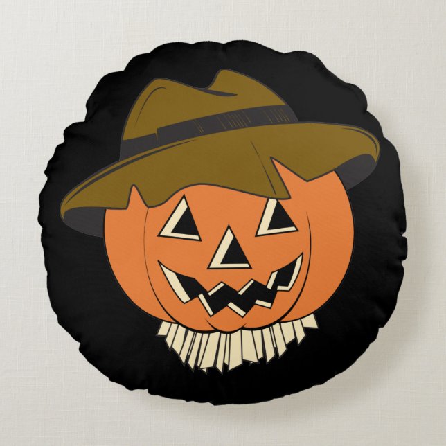 Vintage Scarecrow Round Pillow (Front)