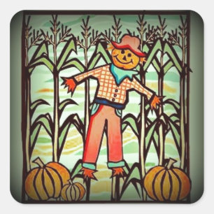 Vintage Scarecrow Square Sticker
