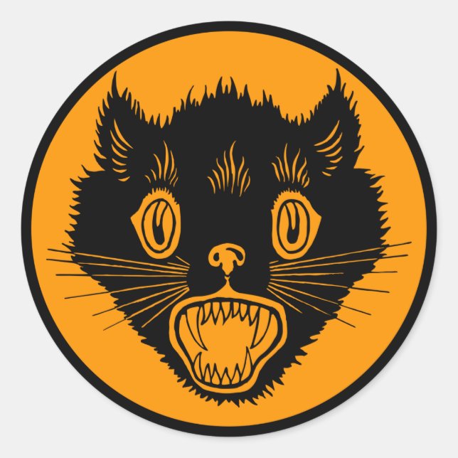 Vintage Scared Cat Halloween Sticker (Front)