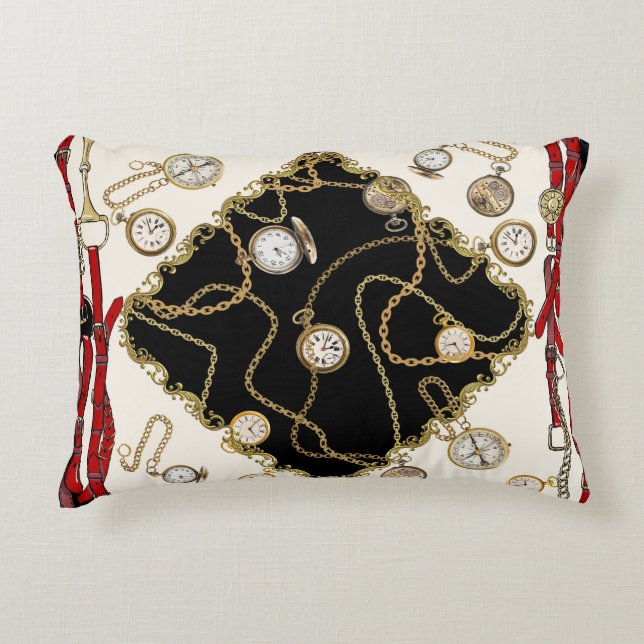 Vintage Scarf: Chain Clock Pattern Accent Pillow (Front)