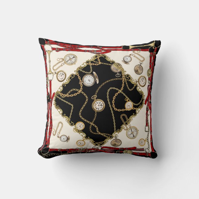 Vintage Scarf: Chain Clock Pattern Throw Pillow (Front)