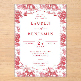 Vintage Scarlet Château Wedding Acrylic Invitations