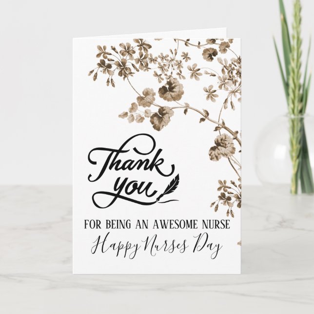 Vintage Scarlet Floral Happy Nurses Day   Card (Front)