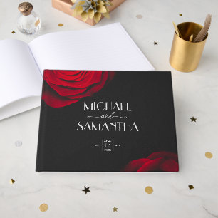 Vintage scarlet red rose petal flower wedding guest book