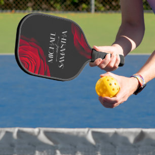 Vintage scarlet red rose petal flower wedding pickleball paddle
