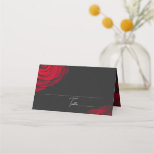 Vintage scarlet red rose petal flower wedding place card