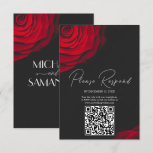 Vintage scarlet red rose petal flower wedding RSVP card
