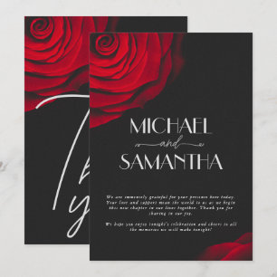 Vintage scarlet red rose petal flower wedding thank you card