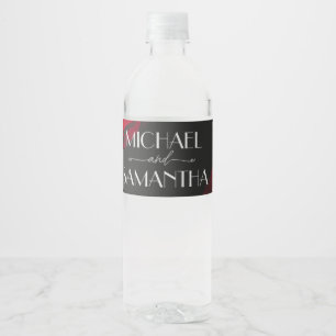 Vintage scarlet red rose petal flower wedding water bottle label