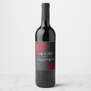 Vintage scarlet red rose petal flower wedding wine label