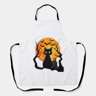 Vintage Scary Christmas Cat Costume Retro Cat Moon Apron